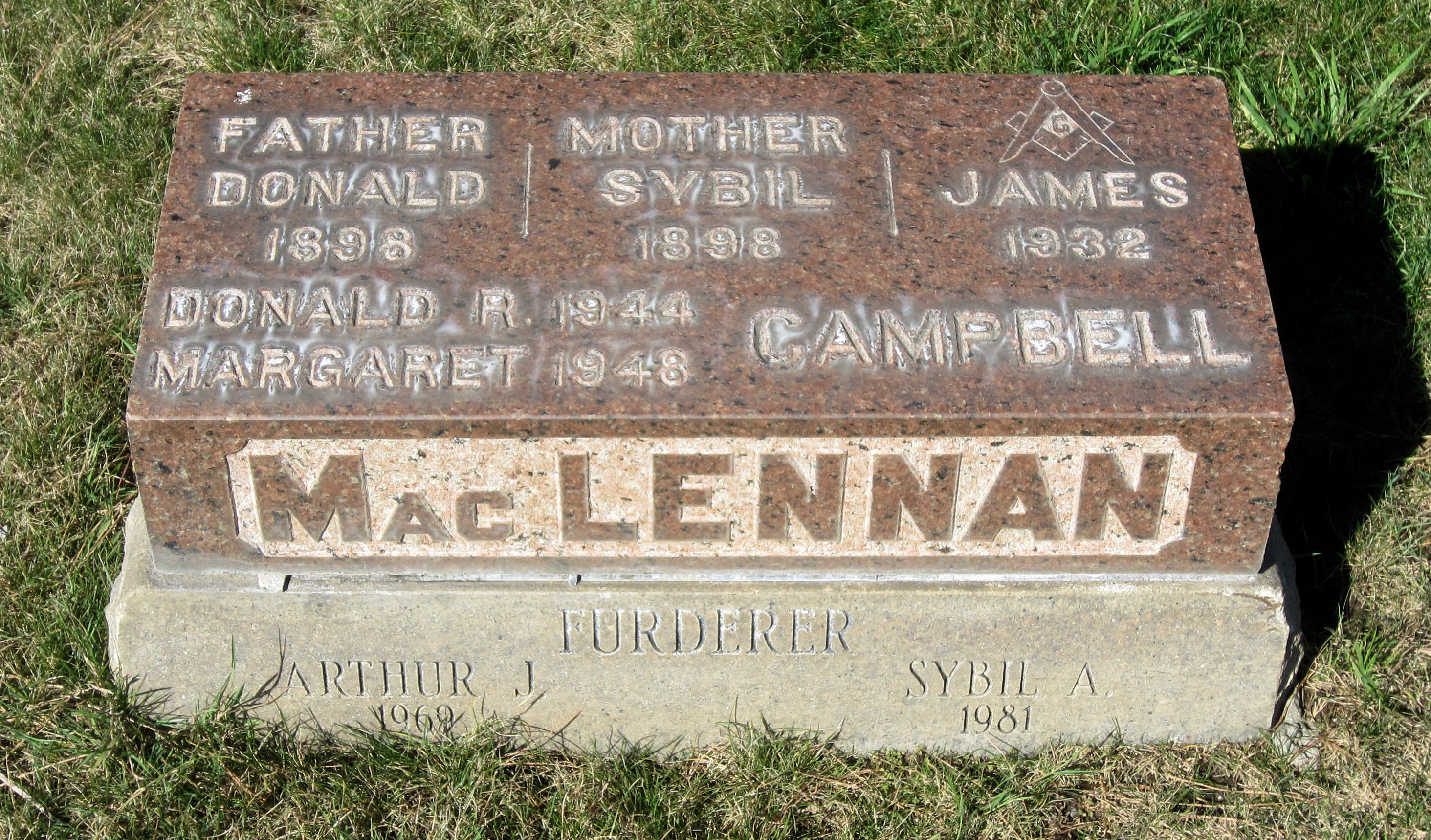 Photo of headstones/Donald MacLennan d1898 hdstn Colma Olivet Memorial Park, San Mateo co CA